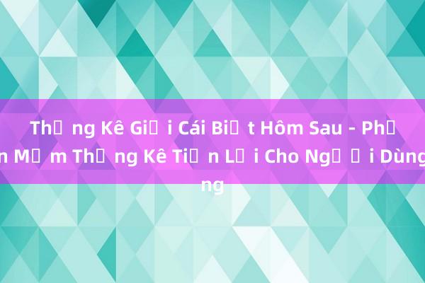 Thống Kê Giới Cái Biết Hôm Sau - Phần Mềm Thống Kê Tiện Lợi Cho Người Dùng